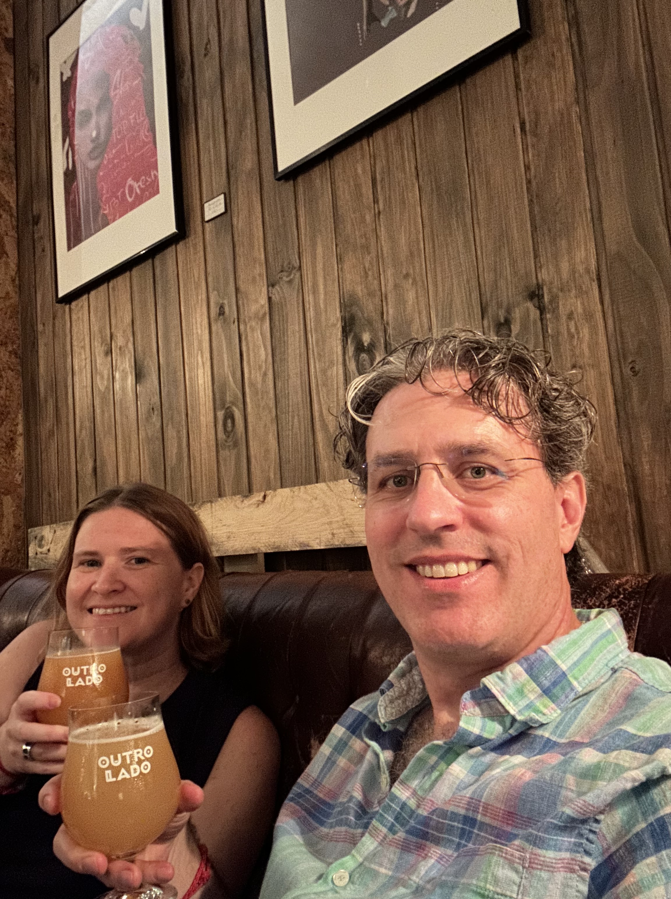 Us at a brewery in Lisbon, Portugal enjoying a beer. This was the third stop on our Virgin Voyages Cruise.